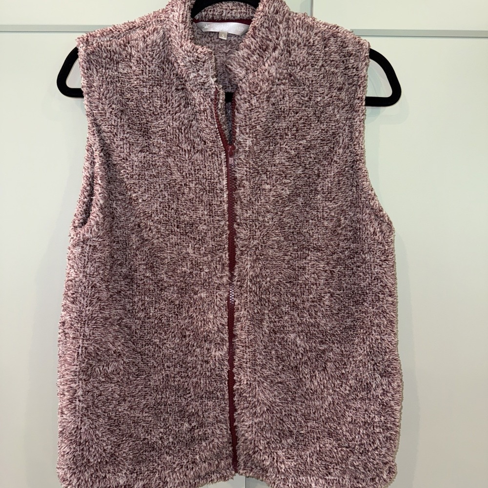 The Royal Standard Women's Sherpa‎ Fuzzy Vest Small Maroon White Full Zip